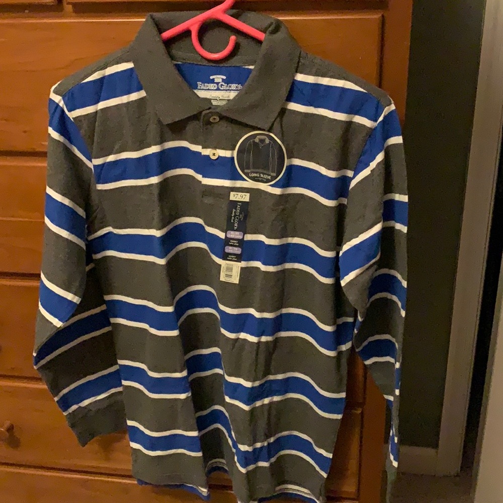HUSKY SIZE XL - Long sleeve gray, white and blue collared shirt NWT